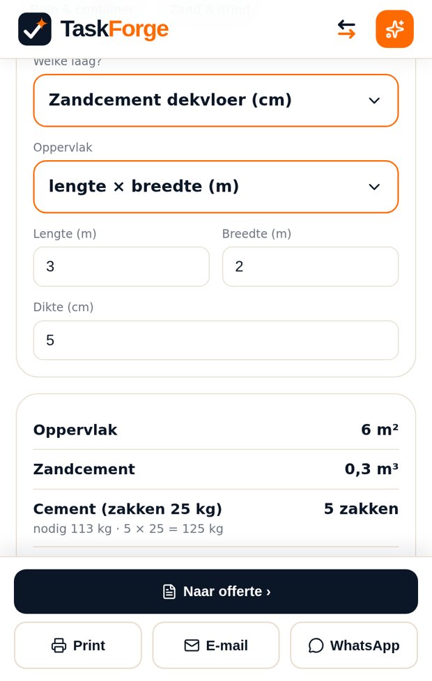 Dekvloer-uitkomst met zakken zandcement