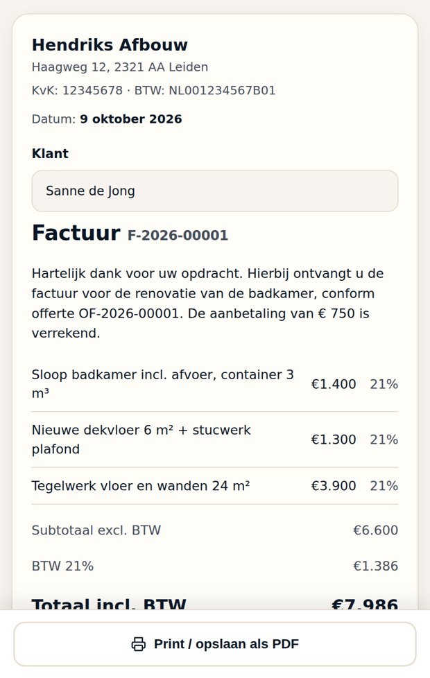 Factuur met de status betaald