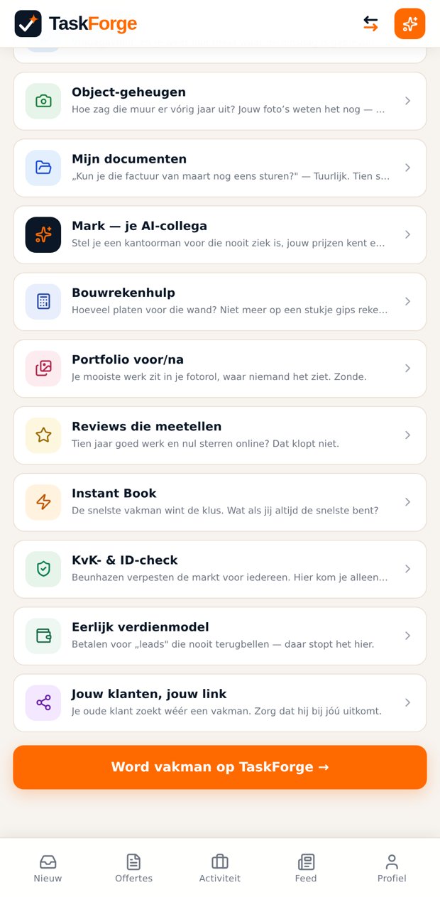 Catalogus met alle functies van de vakman-hub