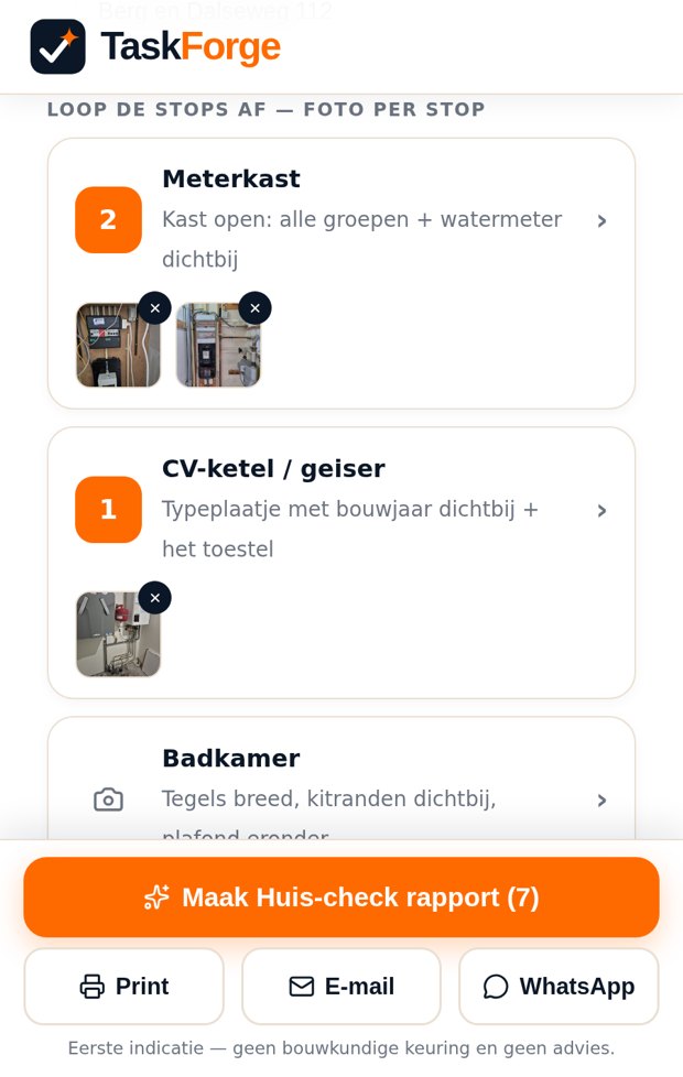 Lijst met stops en de gemaakte foto’s per stop