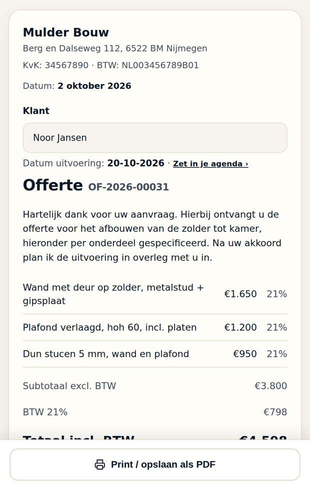 Offerte met de knop om akkoord te geven