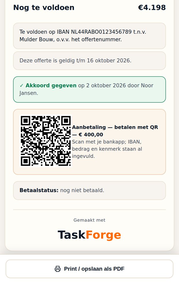 Akkoord met QR-code voor de aanbetaling