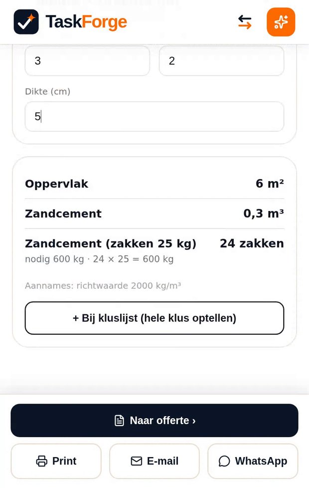 Uitkomst van de rekenmachine met materiaal