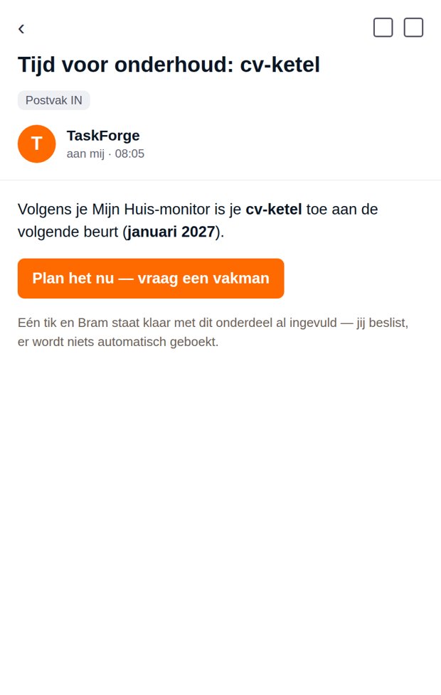 Mail met een onderhoudsherinnering voor de cv-ketel
