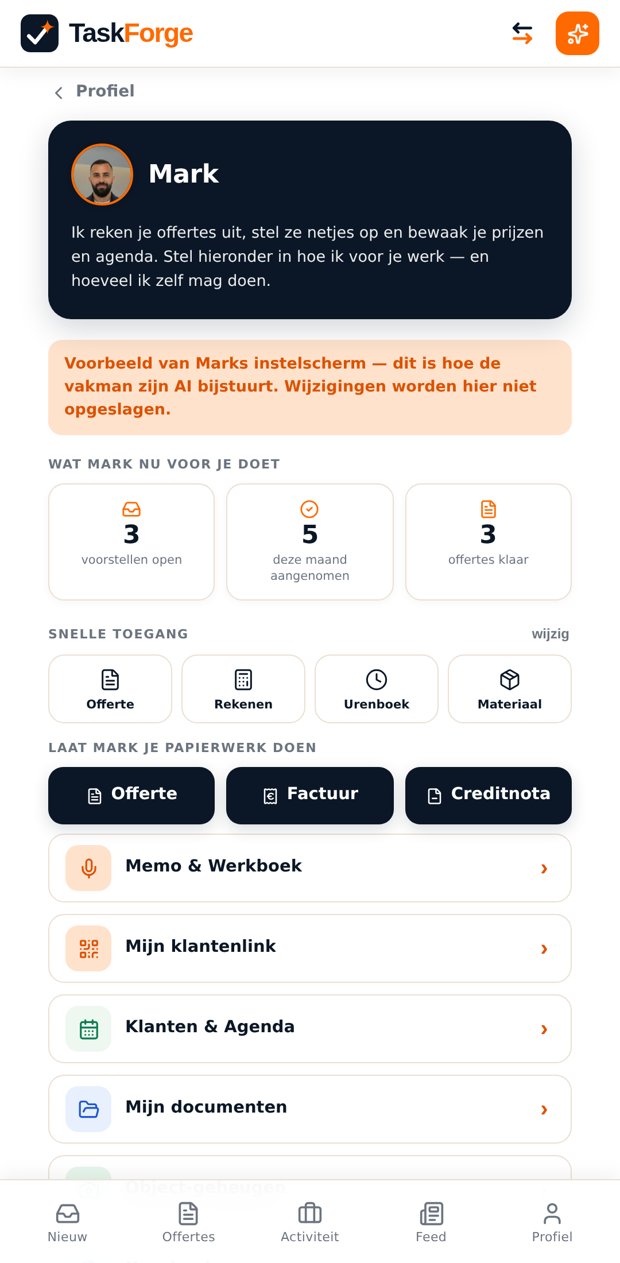 Hub van Mark met tellers en snelle toegang