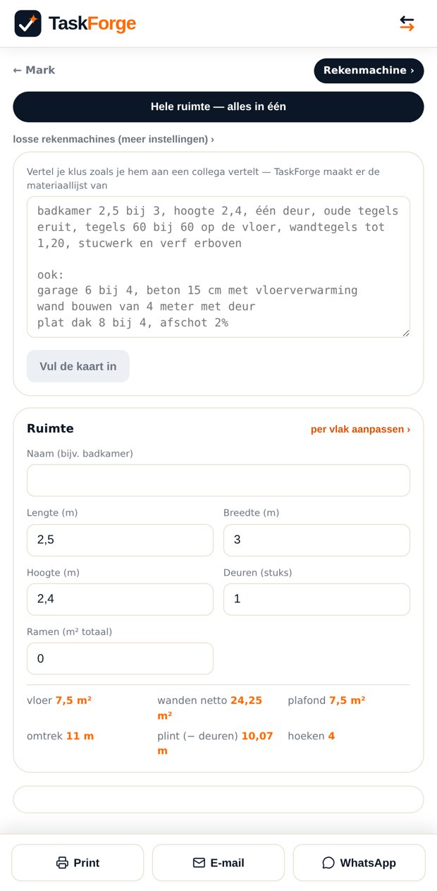 Tekstvak met de klus in gewone woorden en de ingevulde kaart
